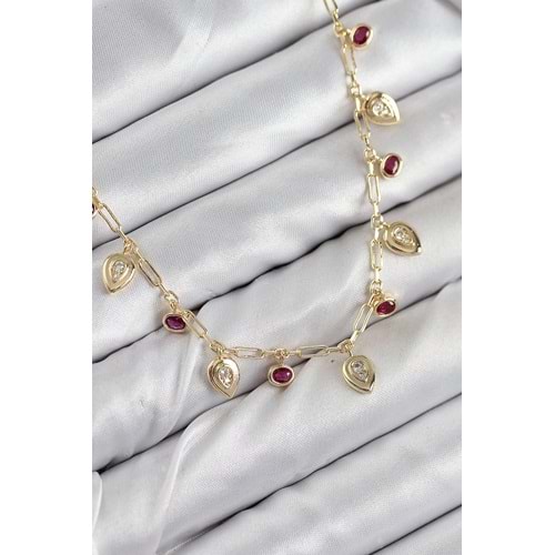 Pirinç Zirkon Taşlı Sallantılı Damla Model Gold Renk Kadın Kolye