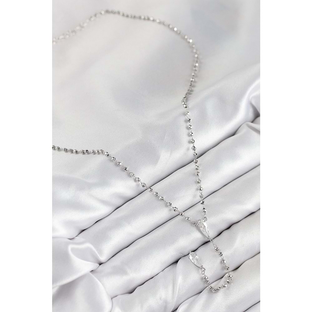 Pirinç Zirkon Taşlı Gümüş Renk Kadın Y Kolye