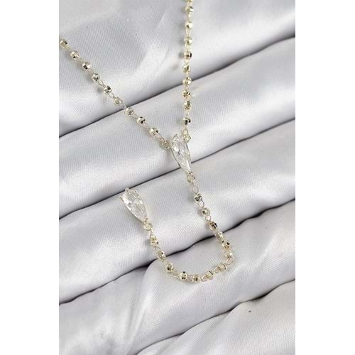 Pirinç Zirkon Taşlı Gold Renk Kadın Y Kolye