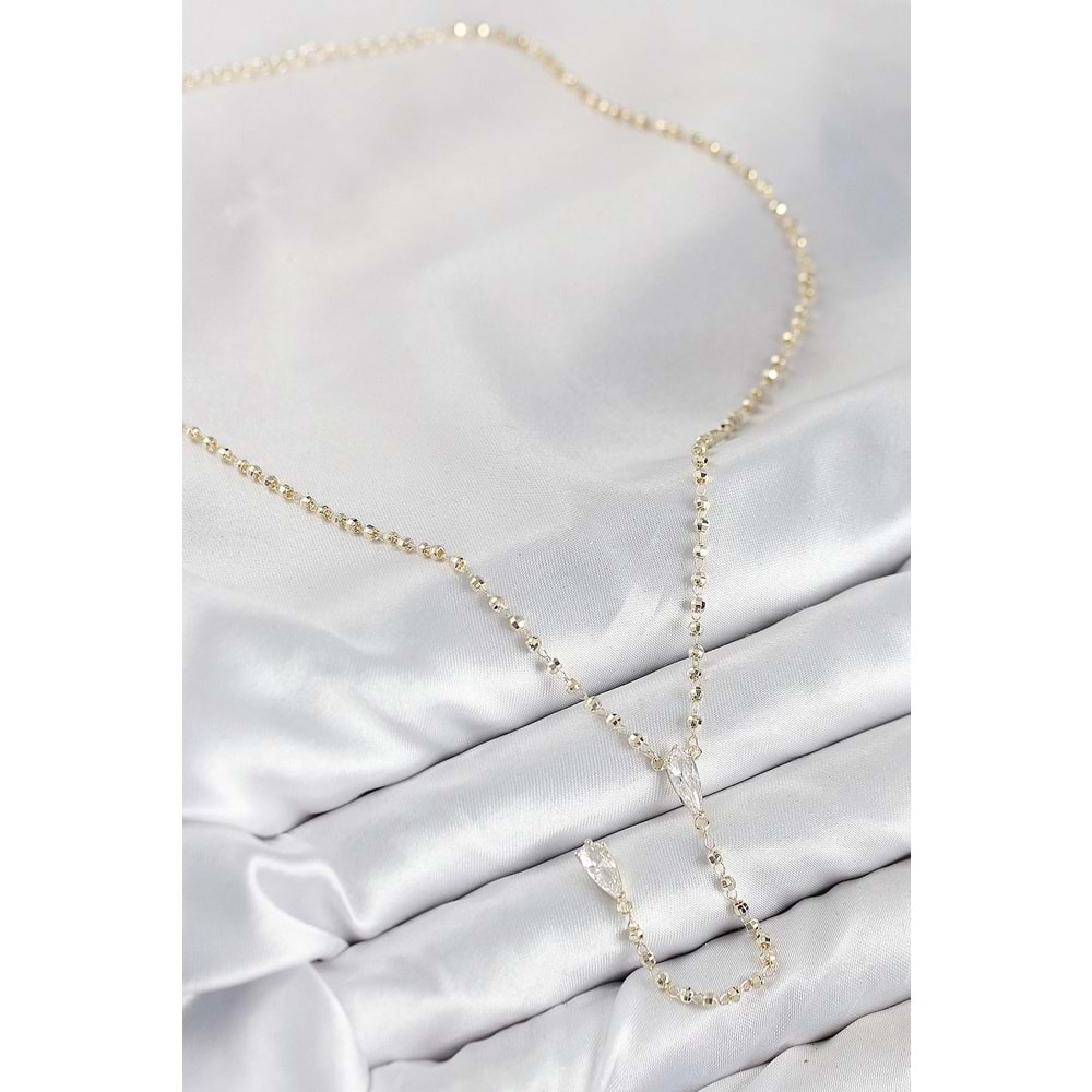 Pirinç Zirkon Taşlı Gold Renk Kadın Y Kolye