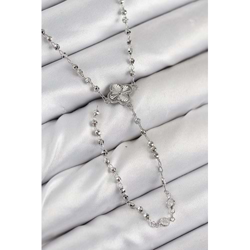 Pirinç Zirkon Taşlı Yonca Model Gümüş Renk Kadın Y Kolye