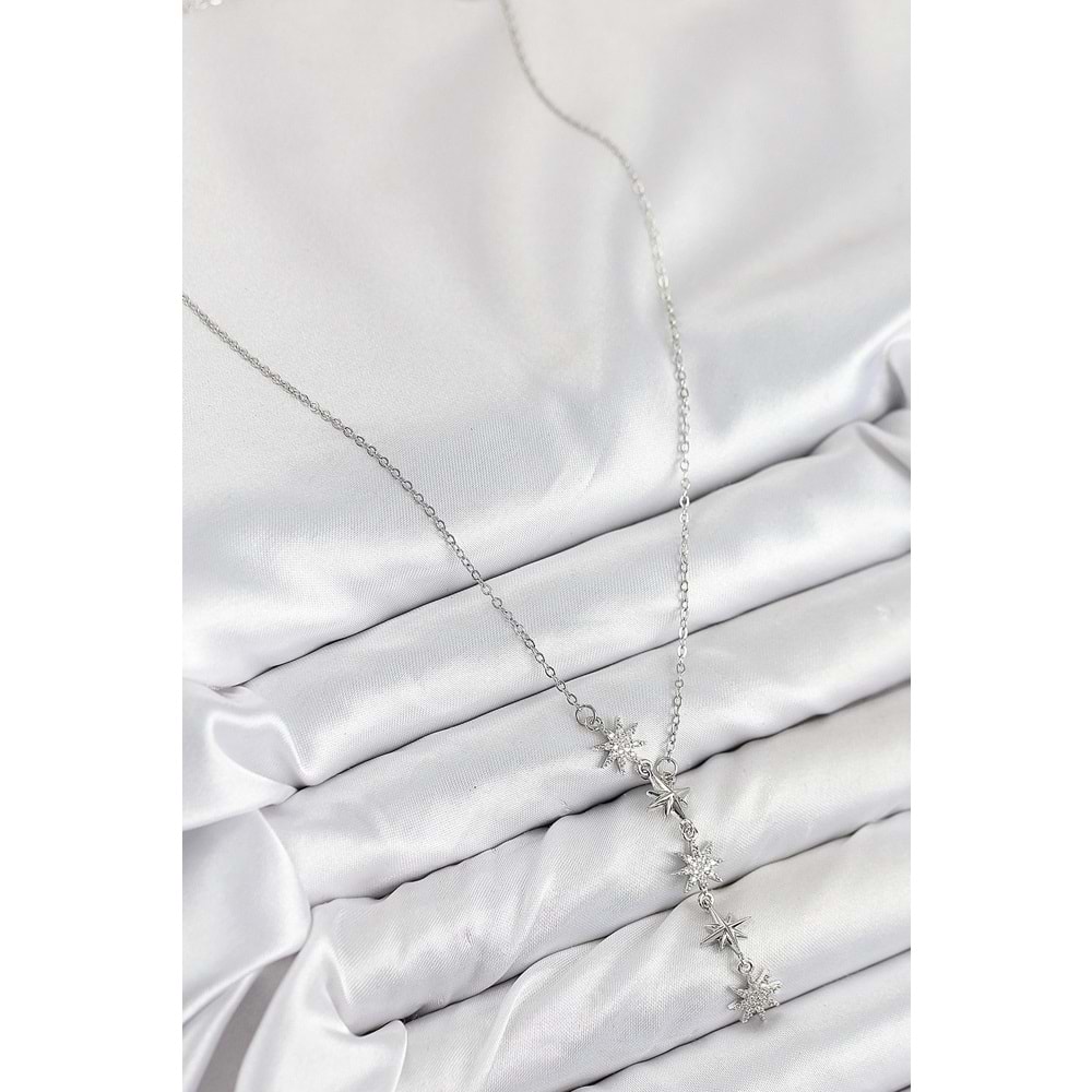 316L Çelik Yıldız Model Gümüş Renk Kadın Kolye