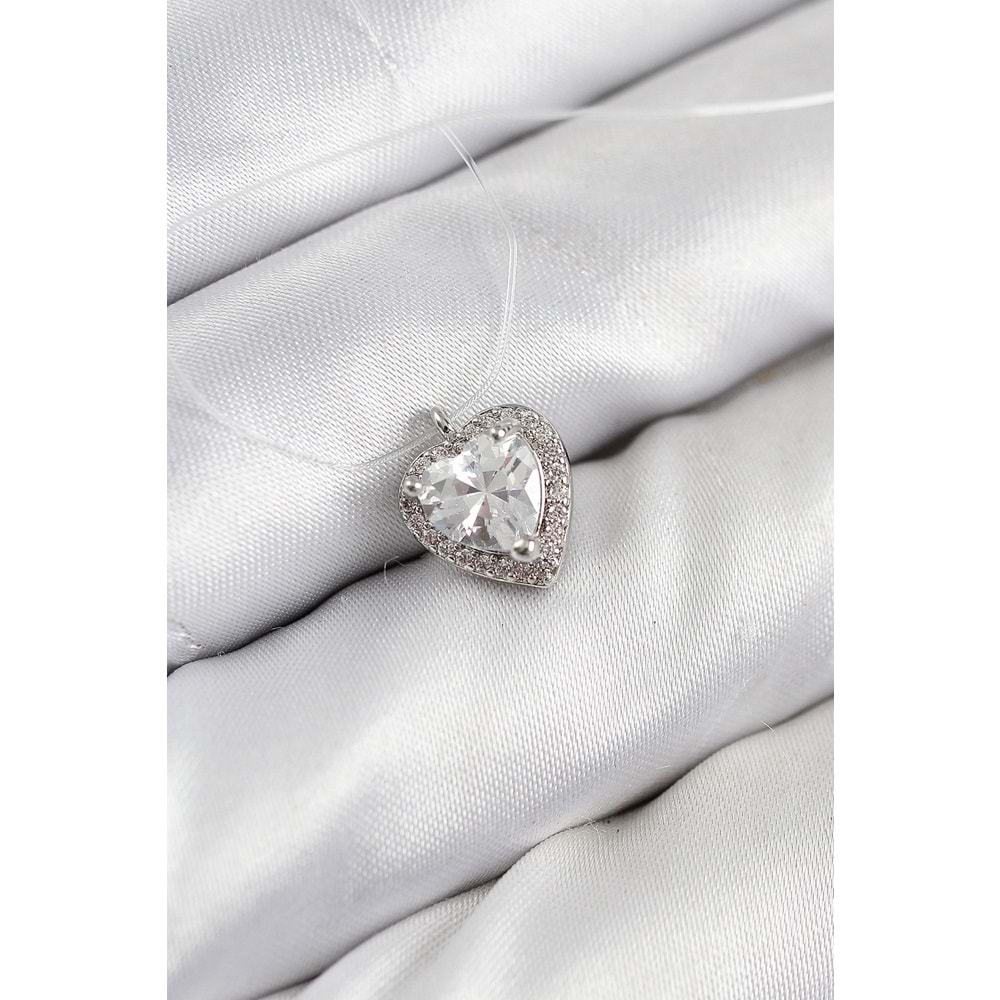 Misineli Kalp Model Gümüş Renk Hayalet Kolye