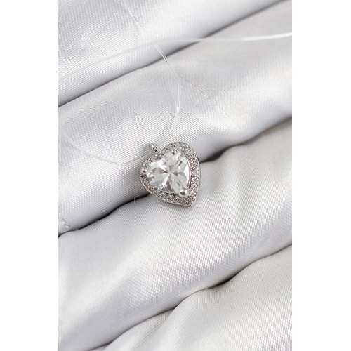 Misineli Kalp Model Gümüş Renk Hayalet Kolye