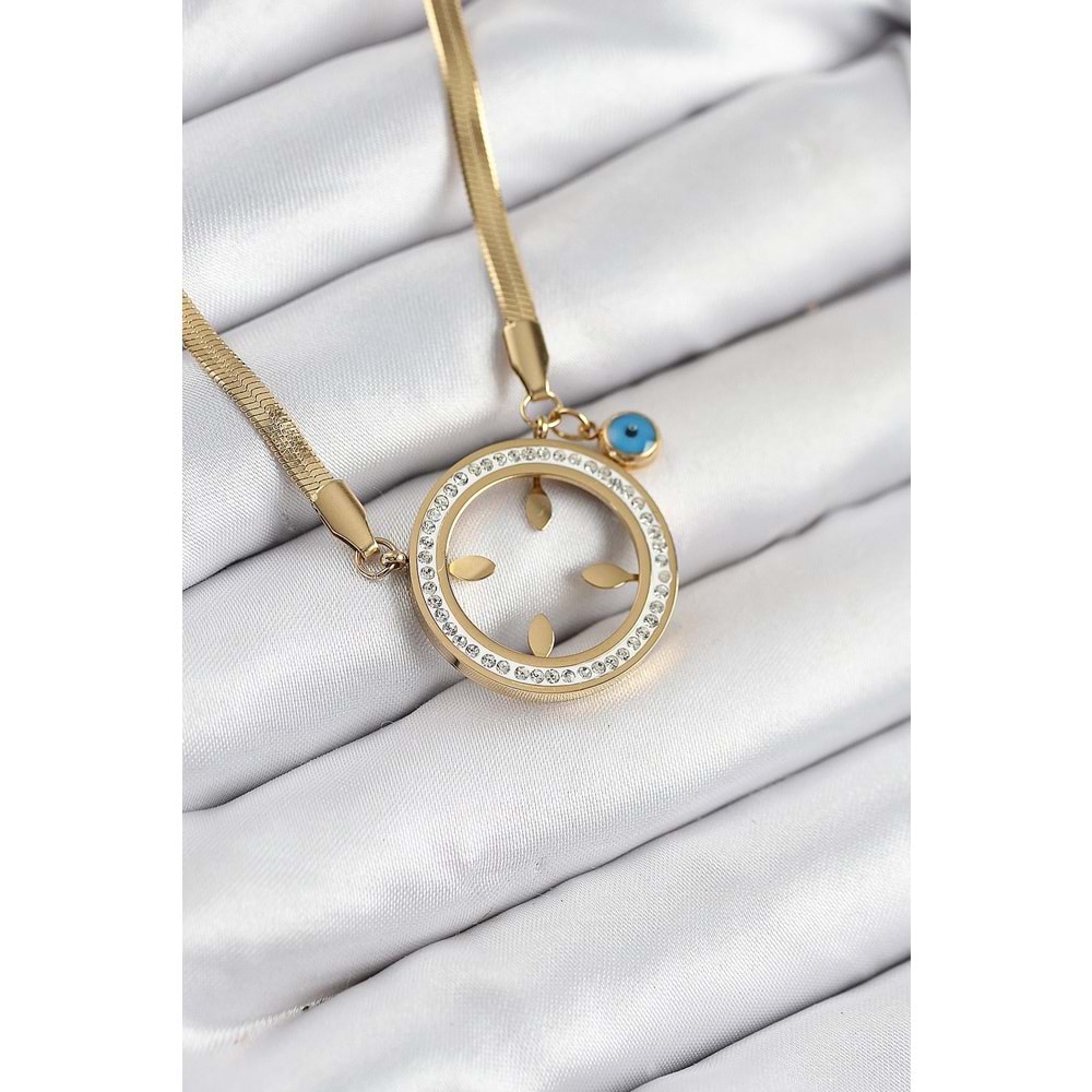 316L Çelik Zirkon Taşlı Takılabilir Gold Renk Kadın Kolye