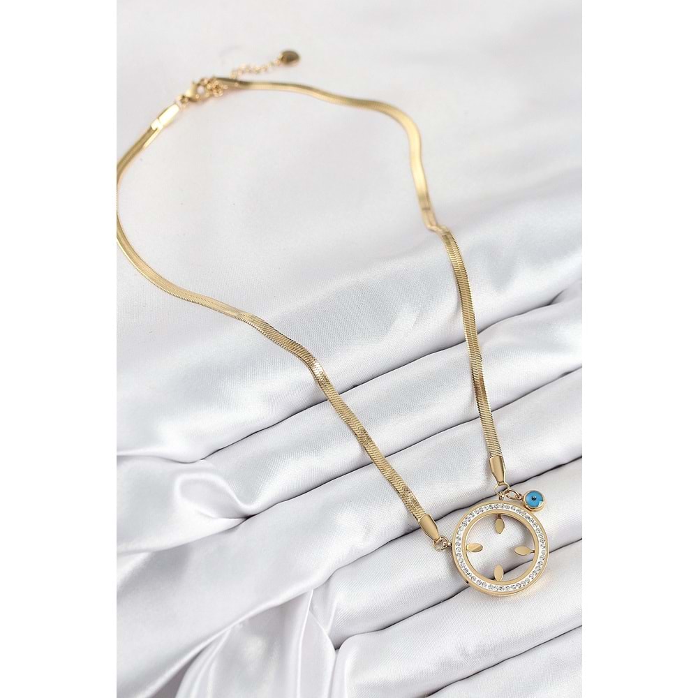 316L Çelik Zirkon Taşlı Takılabilir Gold Renk Kadın Kolye