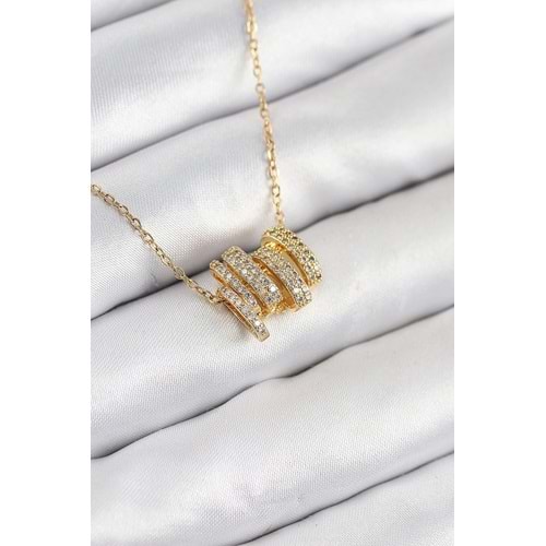 316L Çelik Zirkon Taşlı Sarmal Model Gold Renk Kadın Kolye