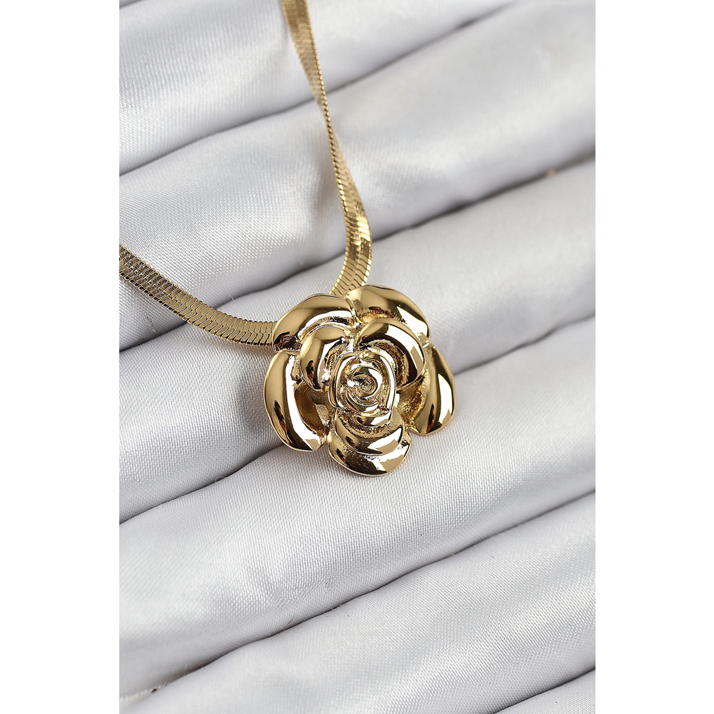 316L Çelik Gül Figürlü İtalyan Zincir Model Gold Renk Kadın Kolye