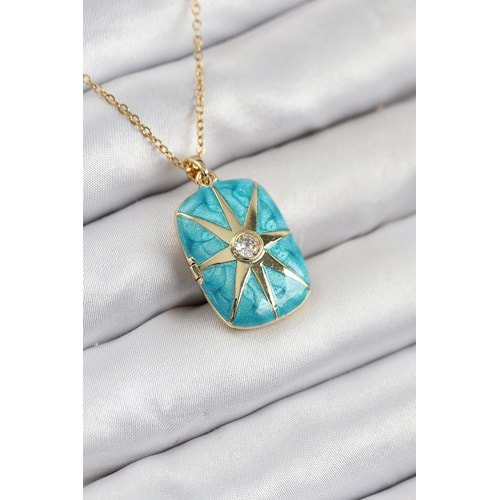 316L Çelik Zirkon Taşlı Açılabilr Kapaklı Kutup Yıldzı Model Gold Renk Kadın Kolye