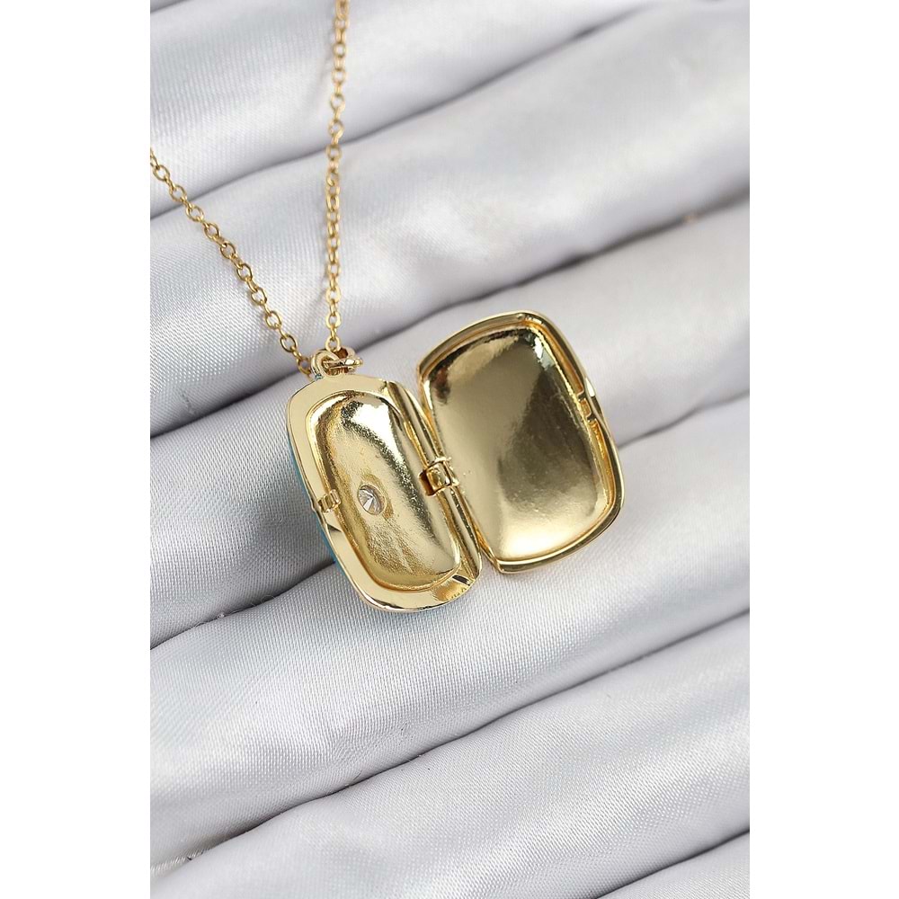 316L Çelik Zirkon Taşlı Açılabilr Kapaklı Kutup Yıldzı Model Gold Renk Kadın Kolye