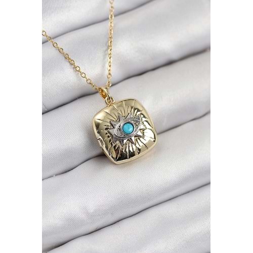 316L Çelik Zirkon Taşlı Açılabilr Kapaklı Göz Model Gold Renk Kadın Kolye