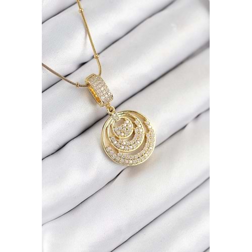 316L Çelik Zirkon Taşlı Çember Model Gold Renk Kadın Kolye