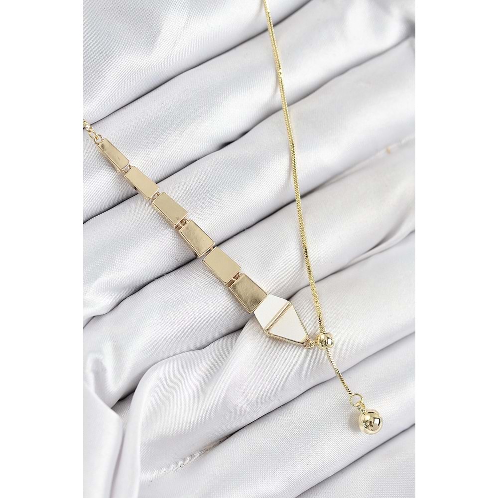 Pirinç Yılan Model Gold Renk Asansörlü Kadın Kolye