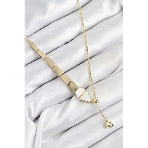 Pirinç Yılan Model Gold Renk Asansörlü Kadın Kolye