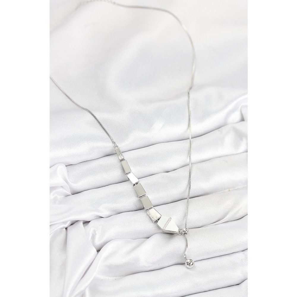 Pirinç Yılan Model Gümüş Renk Asansörlü Kadın Kolye