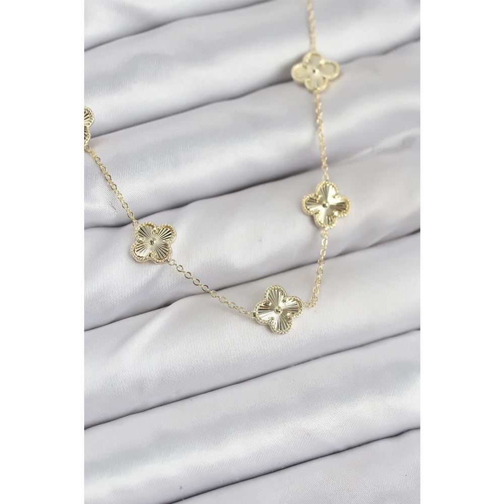 Pirinç Gold Renk Yonca Kadın Kolye