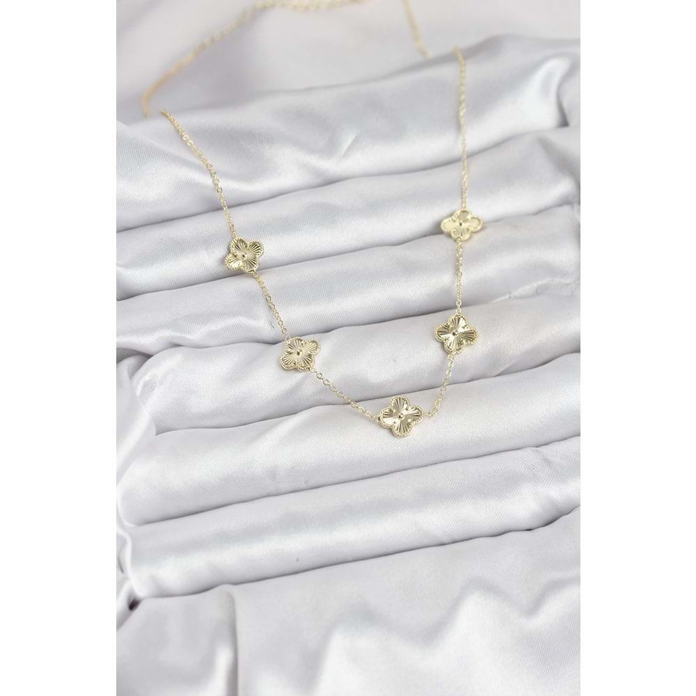 Pirinç Gold Renk Yonca Kadın Kolye