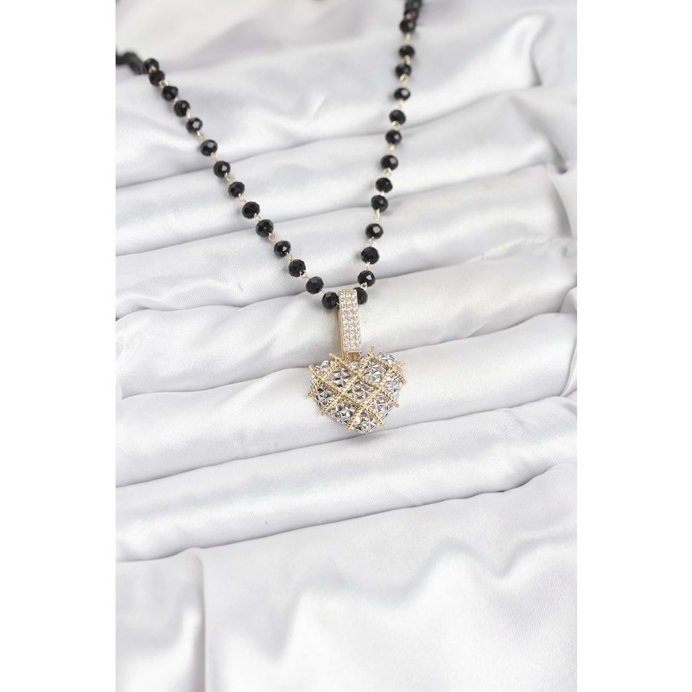 316L Çelik Zincir Kristal Boncuklu Kalpli Kadın Kolye