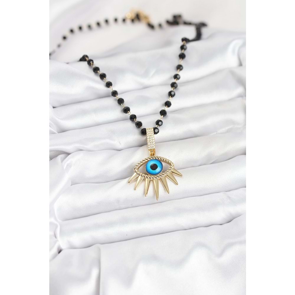 316L Çelik Zincir Kristal Boncuklu Göz Model Kadın Kolye