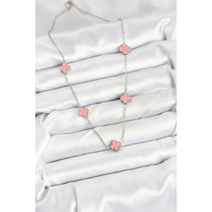 316L Çelik Zincir Gümüş Renk Pembe Baby Boy Yonca Kadın Kolye