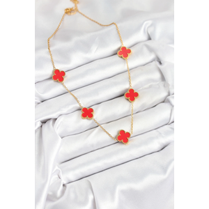 316L Çelik Zincir Gold Kırmızı Renk Yonca Kadın Kolye