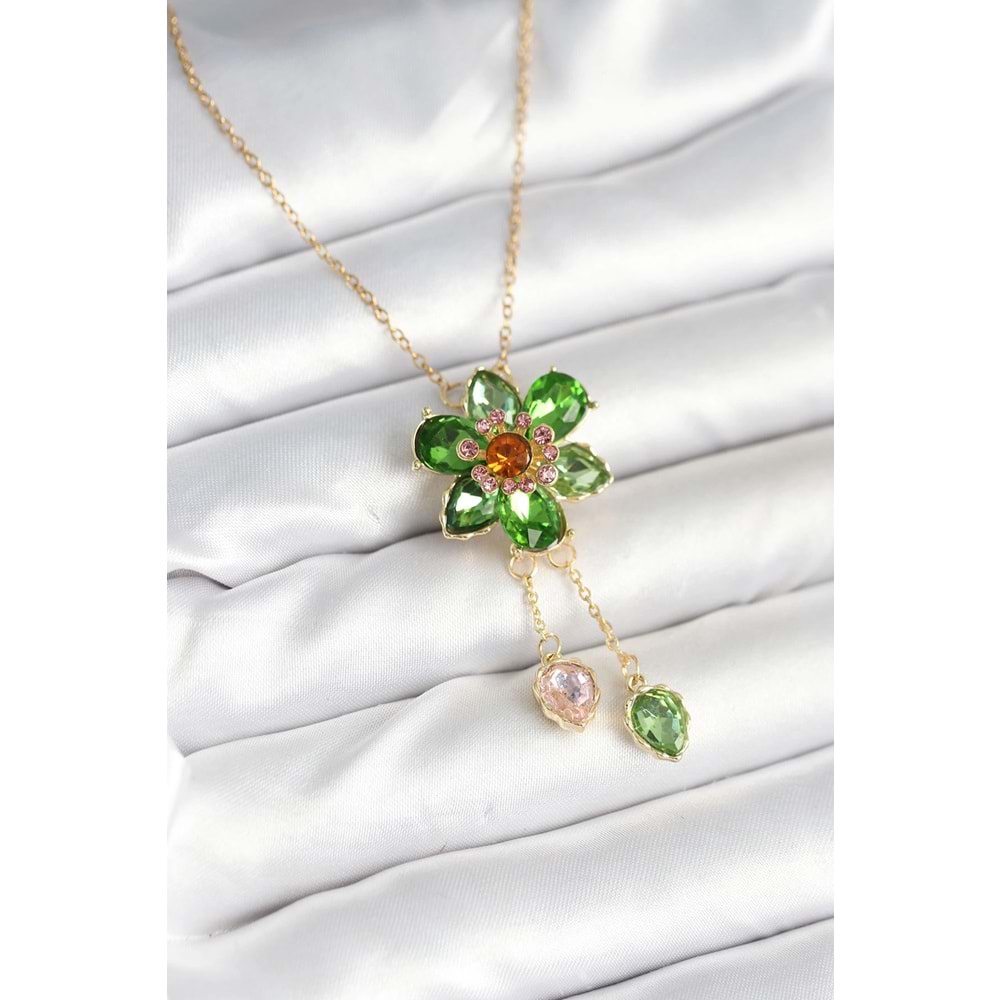 316L Çelik Zincir Gold Renk Çiçek Model Sallantılı Kadın Kolye