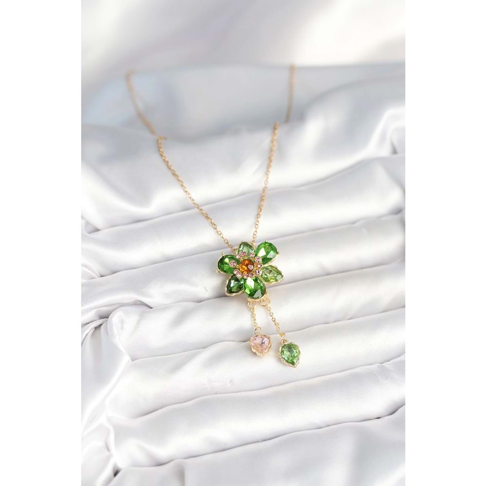 316L Çelik Zincir Gold Renk Çiçek Model Sallantılı Kadın Kolye