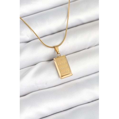 316L Çelik Gold Renk Külçe Altın Model Kolye
