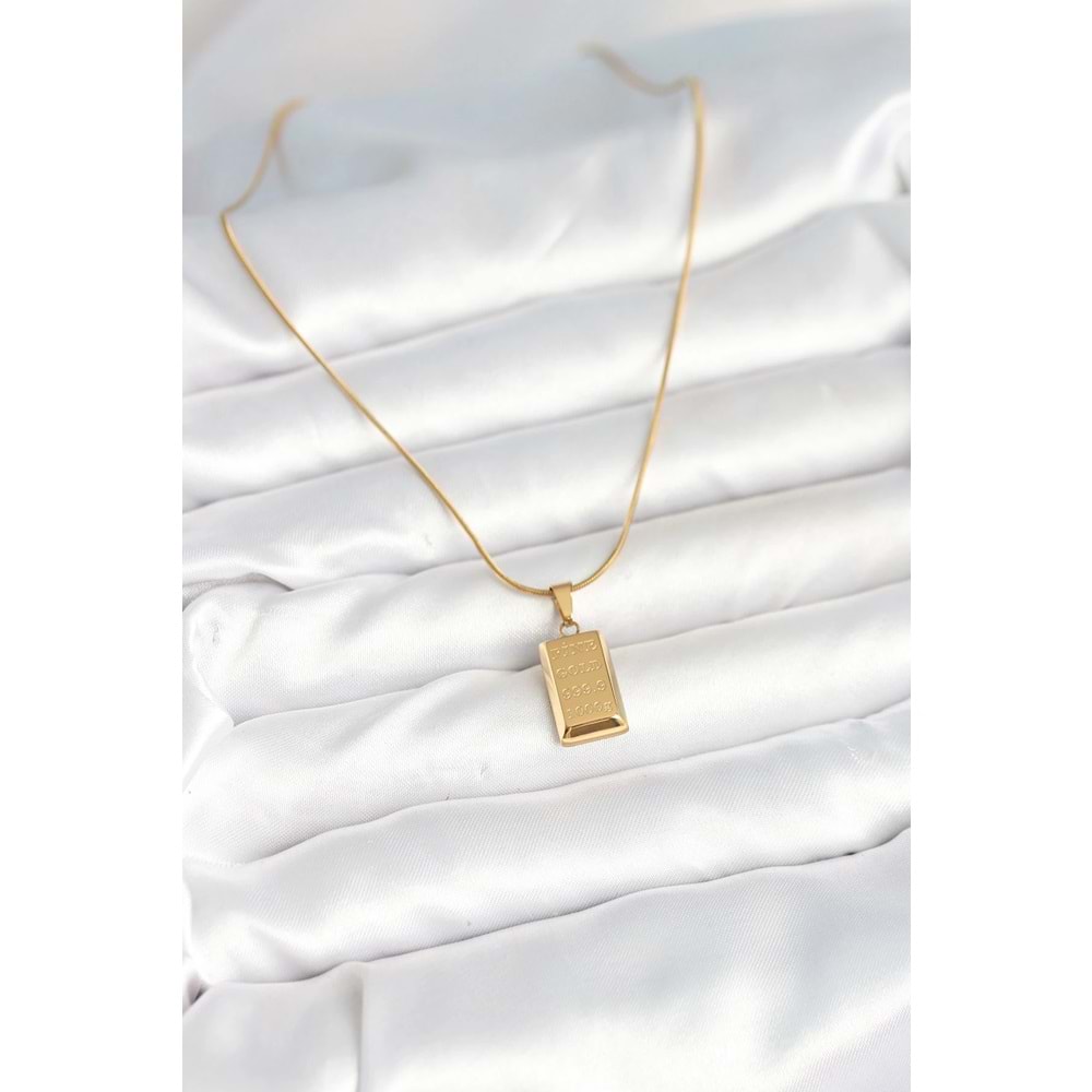 316L Çelik Gold Renk Külçe Altın Model Kolye