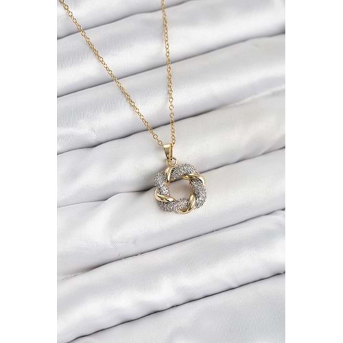 316L Çelik Zincir Gold Renk Zirkon Taşlı Sarmal Model Kadın Kolye