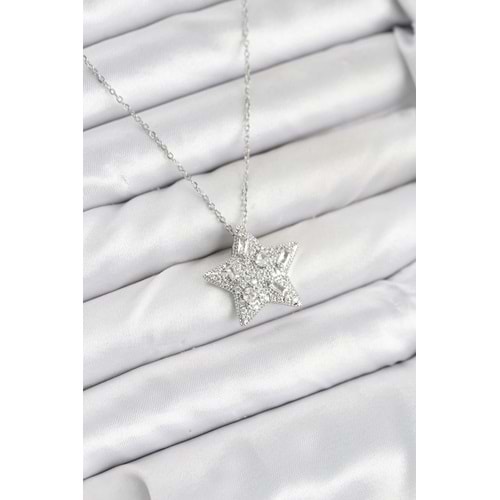 316L Çelik Zincir Gümüş Renk Yıldız Model Kadın Kolye
