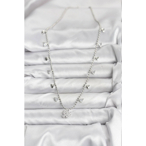 Pirinç Gümüş Renk Zirkon Taşlı Çiçek Model Kadın Kolye