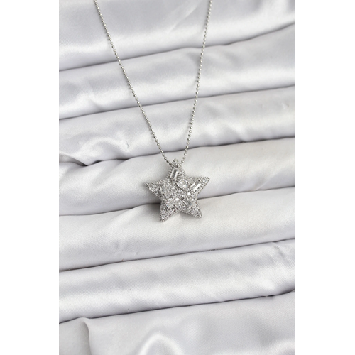 316L Çelik Zincir Gümüş Renk Zincirli Gümüş Yıldız Model Kadın Kolye