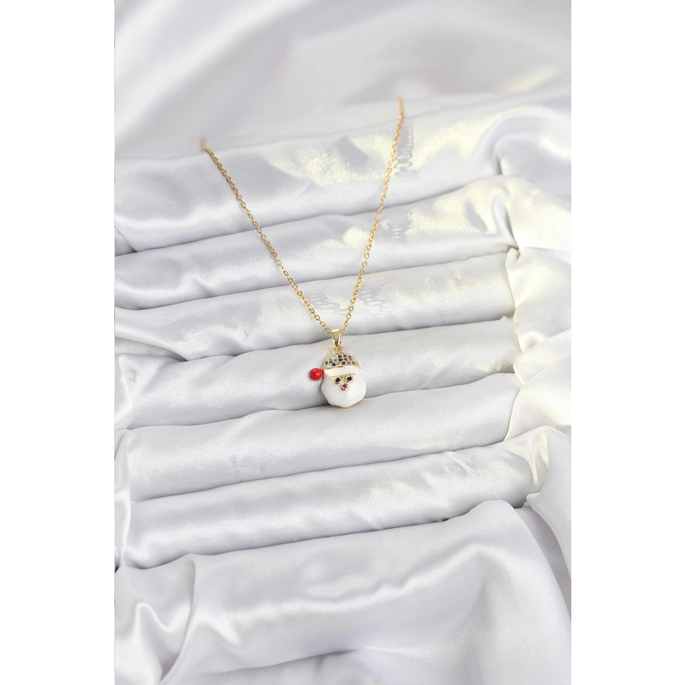 316L Çelik Zincir Gold Renk Şapkalı Kardan Adam Kafası Model Yılbaşı Temalı Kadın Kolye