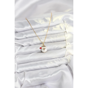 316L Çelik Zincir Gold Renk Şapkalı Kardan Adam Kafası Model Yılbaşı Temalı Kadın Kolye