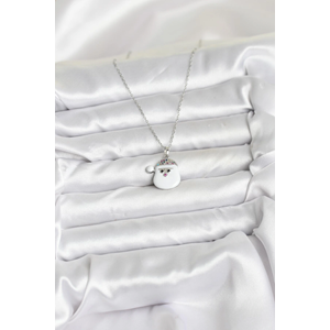 316L Çelik Zincir Gümüş Renk Şapkalı Kardan Adam Kafası Model Yılbaşı Temalı Kadın Kolye