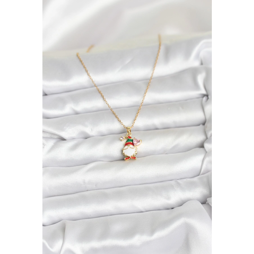 316L Çelik Zincir Gold Renk Yılbaşı Teması Kadın Kolye