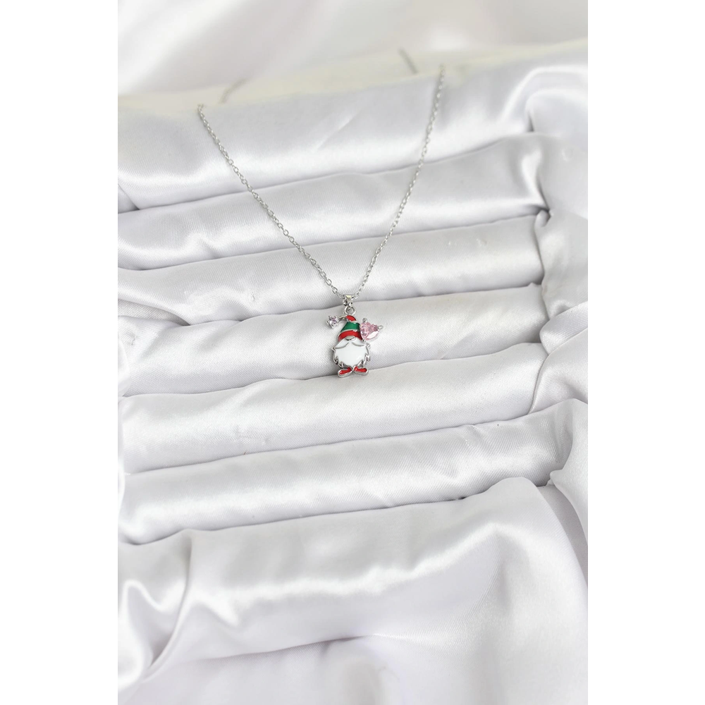 316L Çelik Zincir Gümüş Renk Yılbaşı Teması Kadın Kolye