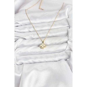 316L Çelik Zincir Gold Renk Zirkon Taşlı Yonca Model Kadın Kolye