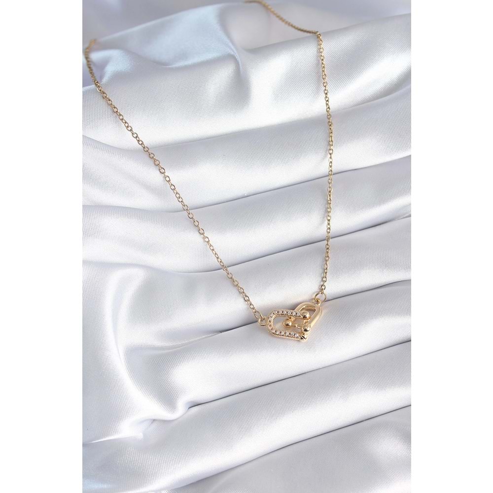 316L Çelik Gold Renk Zirkon Taşlı Model Kadın Kolye