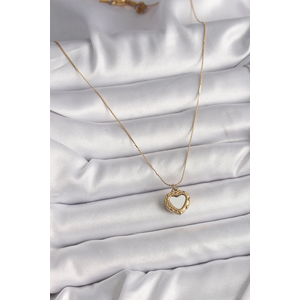 316L Çelik Gold Renk Zincir Sedefli Kalp Model Kadın Kolye