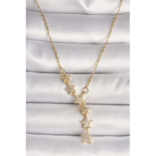 316L Çelik Gold Renk Zincir Zirkon Taşlı Yıldız Model Kadın Kolye