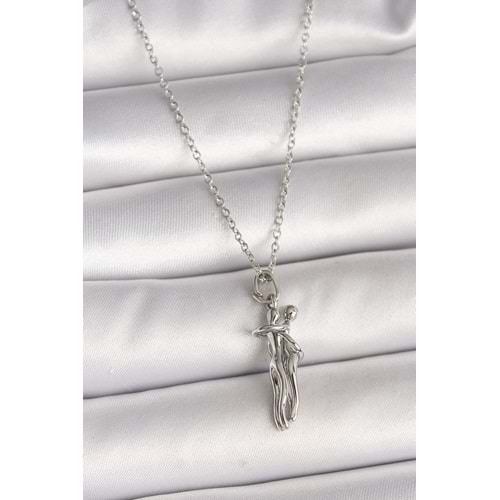 316L Çelik Gümüş Renk Zincir Sarılma Model Kadın Kolye