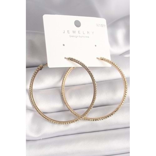 Pirinç Gold Renk Zirkon Taşlı Halka Model Kadın Küpe