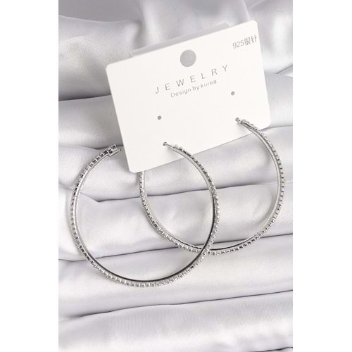 Pirinç Gümüş Renk Zirkon Taşlı Halka Model Kadın Küpe