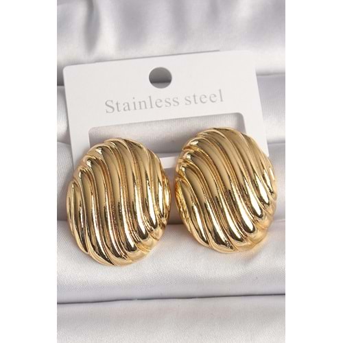 Pirinç Gold Renk İşlemeli Oval Model Kadın Küpe