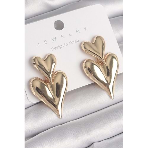 Pirinç Gold Renk Sallantı Kalp Model Kadın Küpe