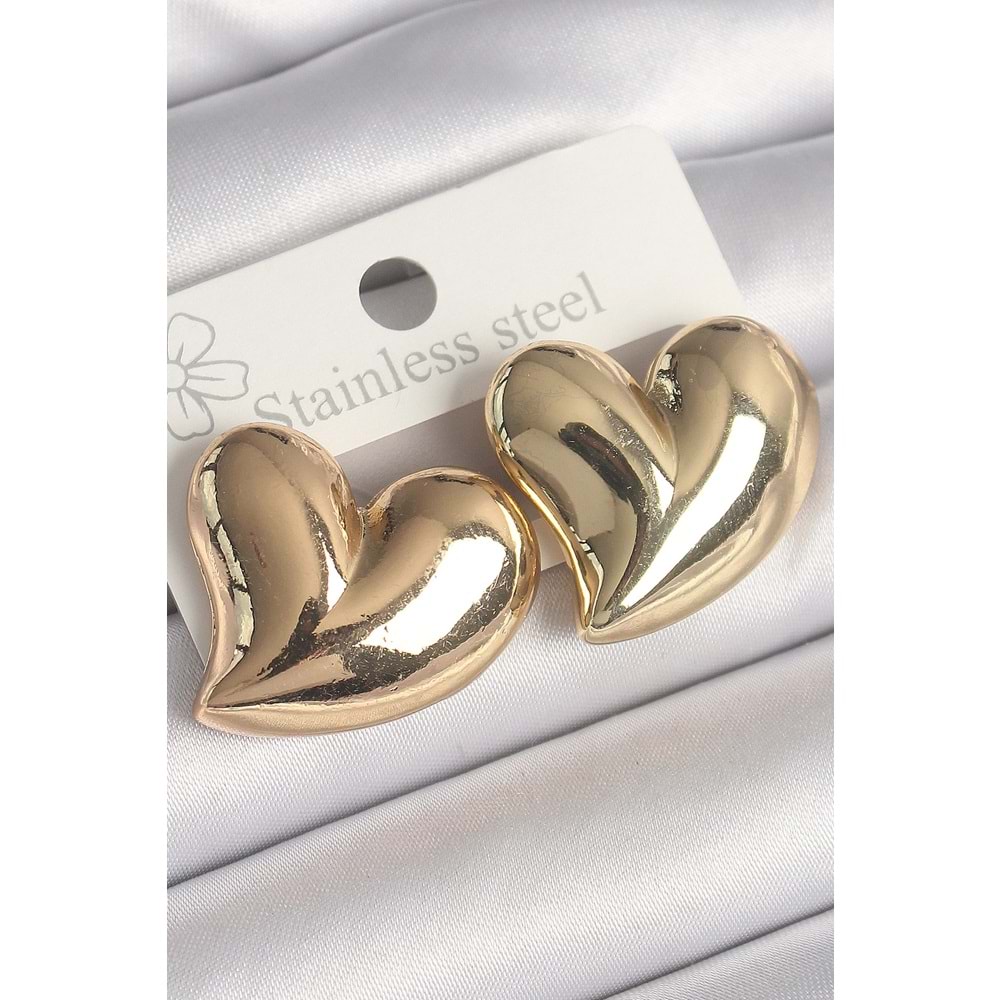 Pirinç Gold Renk Bomba Kalp Model Kadın Küpe