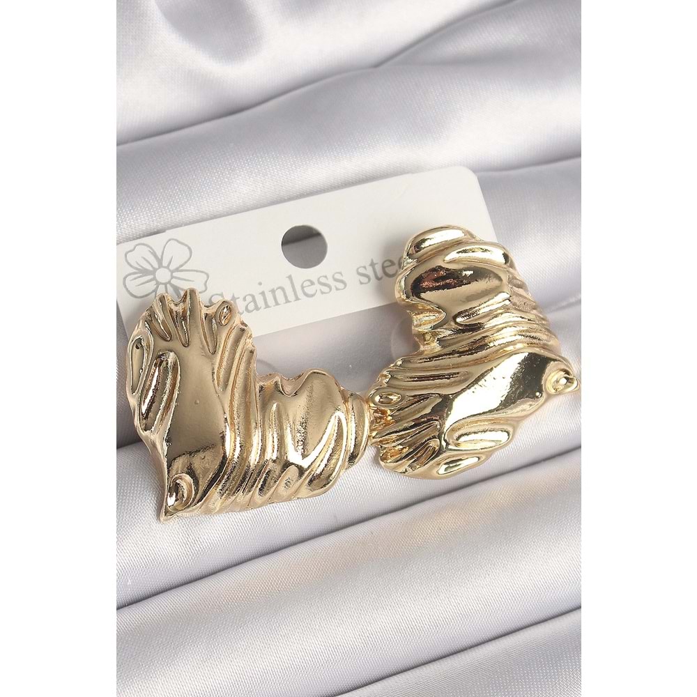 Pirinç Gold Renk İşlemeli Kalp Model Kadın Küpe