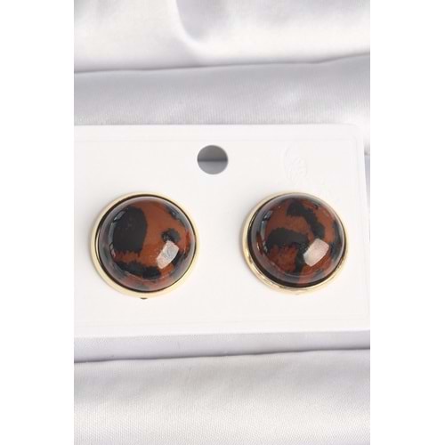 Pirinç Gold Renk 3D Daire Leopar Model Kadın Küpe